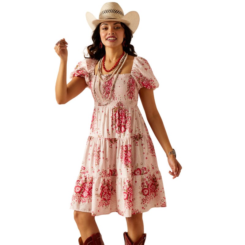 SHEIN Frill Trim Shirred Bodice Floral Dress With Belt | Western dresses,  Floral frocks, Womens dresses